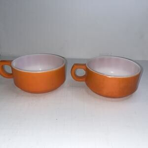 2 Vintage Anchor Hocking Fire King Stackable Soup Mugs Cups Bowls Mid Century